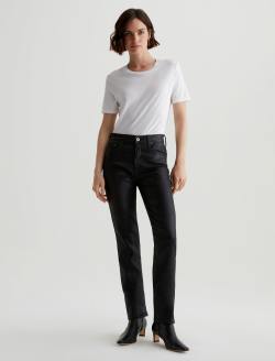 Mari Extended Leatherette Super Black Mid-Rise Slim Straight WOMENS BOTTOMS Photo 2