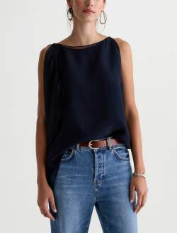 Aubree Blouse Deep Trenches Sleeveless Silk Voile Draped Top WOMENS TOPS Photo 2