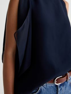 Aubree Blouse Deep Trenches Sleeveless Silk Voile Draped Top WOMENS TOPS Photo 6