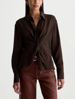 Bel Shirt Burnt Umber Silk Voile Knot Front Blouse WOMENS TOPS Photo 2