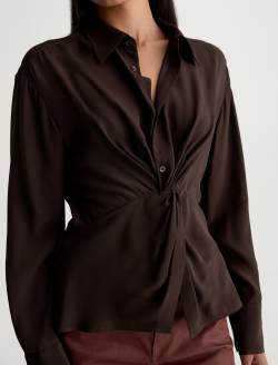 Bel Shirt Burnt Umber Silk Voile Knot Front Blouse WOMENS TOPS Photo 3