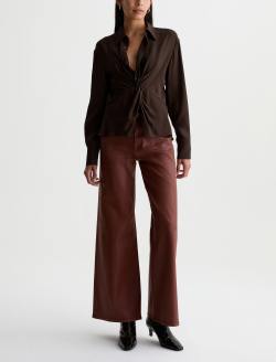 Bel Shirt Burnt Umber Silk Voile Knot Front Blouse WOMENS TOPS Photo 5