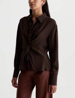 Bel Shirt Burnt Umber Silk Voile Knot Front Blouse WOMENS TOPS Photo 7