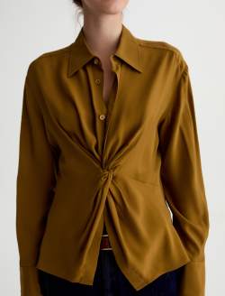 Bel Shirt Mustard Silk Voile Knot Front Blouse WOMENS TOPS Photo 3