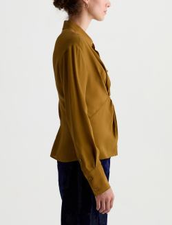 Bel Shirt Mustard Silk Voile Knot Front Blouse WOMENS TOPS Photo 4