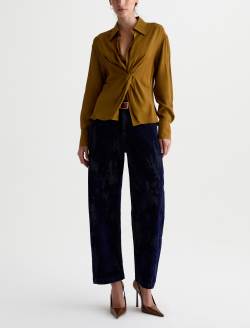 Bel Shirt Mustard Silk Voile Knot Front Blouse WOMENS TOPS Photo 5