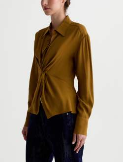 Bel Shirt Mustard Silk Voile Knot Front Blouse WOMENS TOPS Photo 7