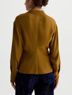 Bel Shirt Mustard Silk Voile Knot Front Blouse WOMENS TOPS Photo 8