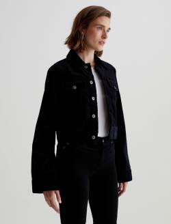 Isa Corduroy Jacket Super Black Corduroy Cropped Trucker Jacket WOMENS TOPS Photo 4