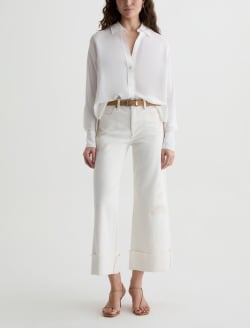Saige Wide Leg Crop Jean Powder Mended Mid-Rise Ankle Fit WOMENS BOTTOMS Photo 2