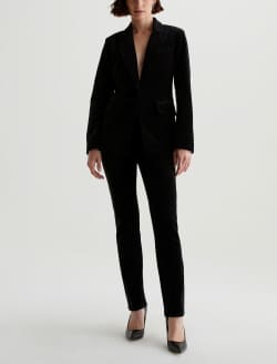 Mari Extended Super Black/White Velvet Mid-Rise Slim Straight WOMENS BOTTOMS Photo 1