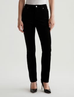 Mari Extended Super Black/White Velvet Mid-Rise Slim Straight WOMENS BOTTOMS Photo 2