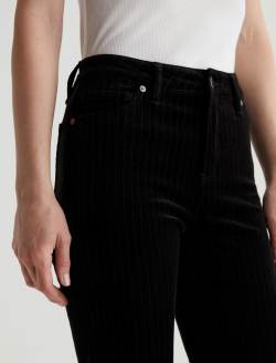 Mari Extended Super Black/White Velvet Mid-Rise Slim Straight WOMENS BOTTOMS Photo 3
