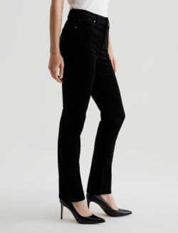 Mari Extended Super Black/White Velvet Mid-Rise Slim Straight WOMENS BOTTOMS Photo 4