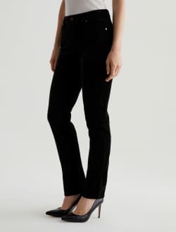Mari Extended Super Black/White Velvet Mid-Rise Slim Straight WOMENS BOTTOMS Photo 5