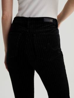 Mari Extended Super Black/White Velvet Mid-Rise Slim Straight WOMENS BOTTOMS Photo 6