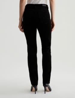 Mari Extended Super Black/White Velvet Mid-Rise Slim Straight WOMENS BOTTOMS Photo 7