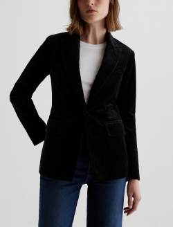 Rue Blazer Super Black/White Velvet Fitted Blazer WOMENS TOPS Photo 1