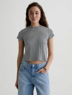 Sadie Crew Heather Grey 90's Vintage Pointelle Crop Tee WOMENS TOPS Photo 2