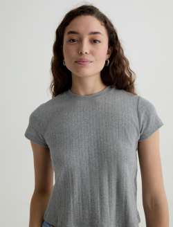 Sadie Crew Heather Grey 90's Vintage Pointelle Crop Tee WOMENS TOPS Photo 3