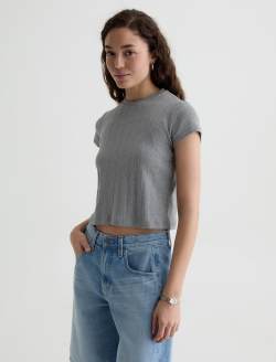 Sadie Crew Heather Grey 90's Vintage Pointelle Crop Tee WOMENS TOPS Photo 7