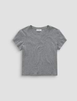 Sadie Crew Heather Grey 90's Vintage Pointelle Crop Tee WOMENS TOPS Photo 1