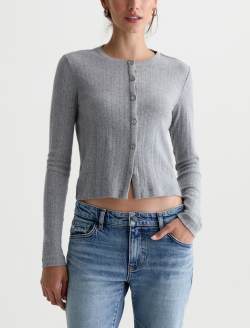 Edden Sweater Heather Grey Fitted Pointelle Cardigan WOMENS TOPS Photo 2
