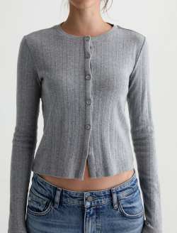 Edden Sweater Heather Grey Fitted Pointelle Cardigan WOMENS TOPS Photo 3