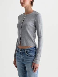 Edden Sweater Heather Grey Fitted Pointelle Cardigan WOMENS TOPS Photo 7