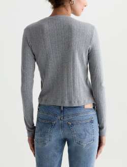 Edden Sweater Heather Grey Fitted Pointelle Cardigan WOMENS TOPS Photo 8