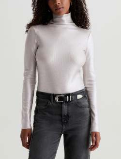 Chels Turtleneck Powder/Sliver Slim Rib Knit WOMENS TOPS Photo 2