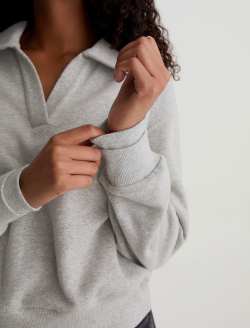 Carol Sweatshirt Heather Grey Johnny Collar Sweatshirt WOMENS TOPS Photo 6