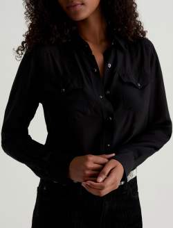 Melia Western Shirt Super Black Classic Fit Long Sleeve Button Up Western Shirt WOMENS TOPS Photo 6