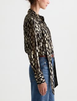 Lora Tie Neck Shirt Leopard Lounge Semi Sheer Metallic Voile WOMENS TOPS Photo 4