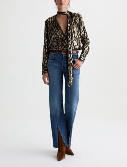 Lora Tie Neck Shirt Leopard Lounge Semi Sheer Metallic Voile WOMENS TOPS Photo 5
