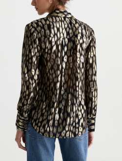 Lora Tie Neck Shirt Leopard Lounge Semi Sheer Metallic Voile WOMENS TOPS Photo 7