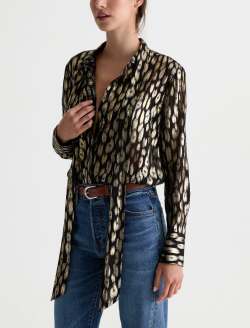 Lora Tie Neck Shirt Leopard Lounge Semi Sheer Metallic Voile WOMENS TOPS Photo 8