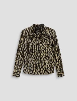 Lora Tie Neck Shirt Leopard Lounge Semi Sheer Metallic Voile WOMENS TOPS Photo 1