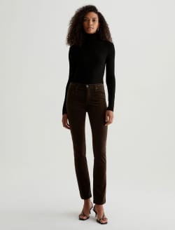 Mari Extended Rich Umber Velvet Mid-Rise Slim Straight WOMENS BOTTOMS Photo 2