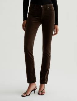 Mari Extended Rich Umber Velvet Mid-Rise Slim Straight WOMENS BOTTOMS Photo 3
