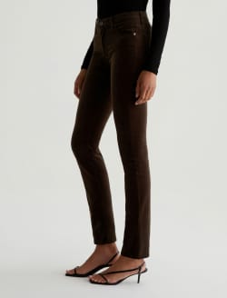 Mari Extended Rich Umber Velvet Mid-Rise Slim Straight WOMENS BOTTOMS Photo 5