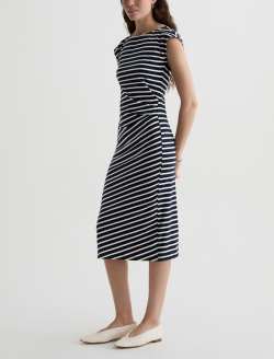 Aja Dress Pacific Navy/Powder Side Pleat T-Shirt Dress WOMENS TOPS Photo 6
