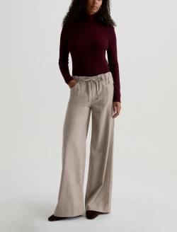 Stella Cinched Pant Melange Oat Wool Flannel Low Slung Palazzo WOMENS BOTTOMS Photo 2