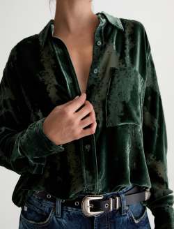 Sawtelle Velvet Shirt Pine Relaxed Shirt WOMENS TOPS Photo 6