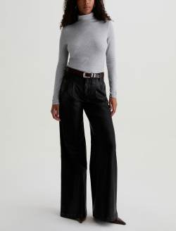 Dorine Pleated Trouser Leatherette Super Black Coated Linen  Palazzo WOMENS BOTTOMS Photo 2
