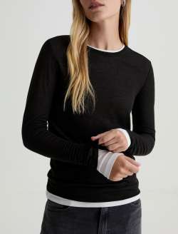 Eleni Top Super Black/Powder Layered Long Sleeve  Top WOMENS TOPS Photo 3