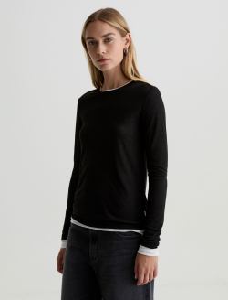 Eleni Top Super Black/Powder Layered Long Sleeve  Top WOMENS TOPS Photo 7