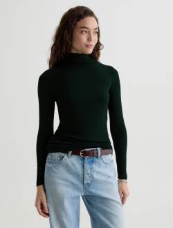 Chels Turtleneck Dark Green Slim Rib Knit WOMENS TOPS Photo 2