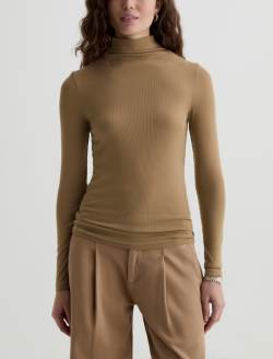 Chels Turtleneck Khaki Sand Slim Rib Knit WOMENS TOPS Photo 2