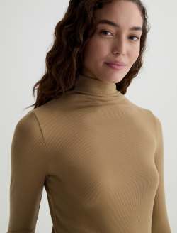 Chels Turtleneck Khaki Sand Slim Rib Knit WOMENS TOPS Photo 3